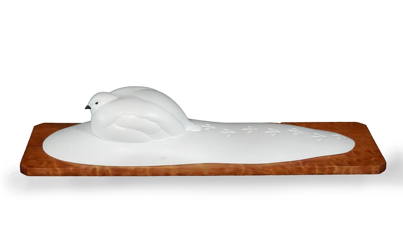Carved White Dove in Snow on Maple Base