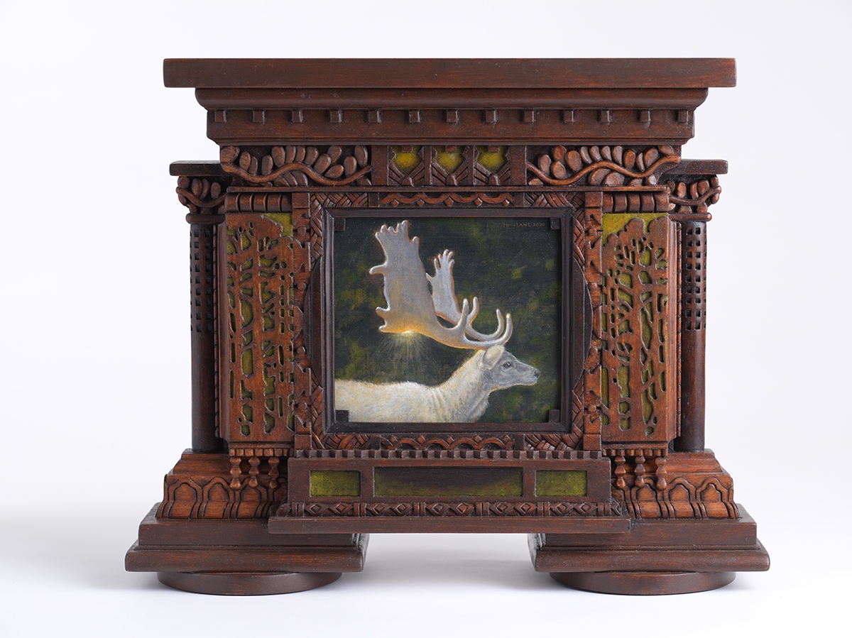 Light in the Forest, Carved wooden Sculpture with painting, by Holly Lane