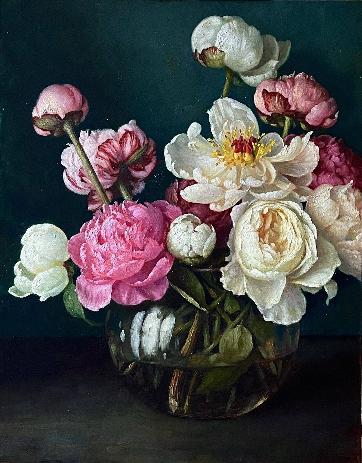 Peonies with White Rose by Kamille Corry