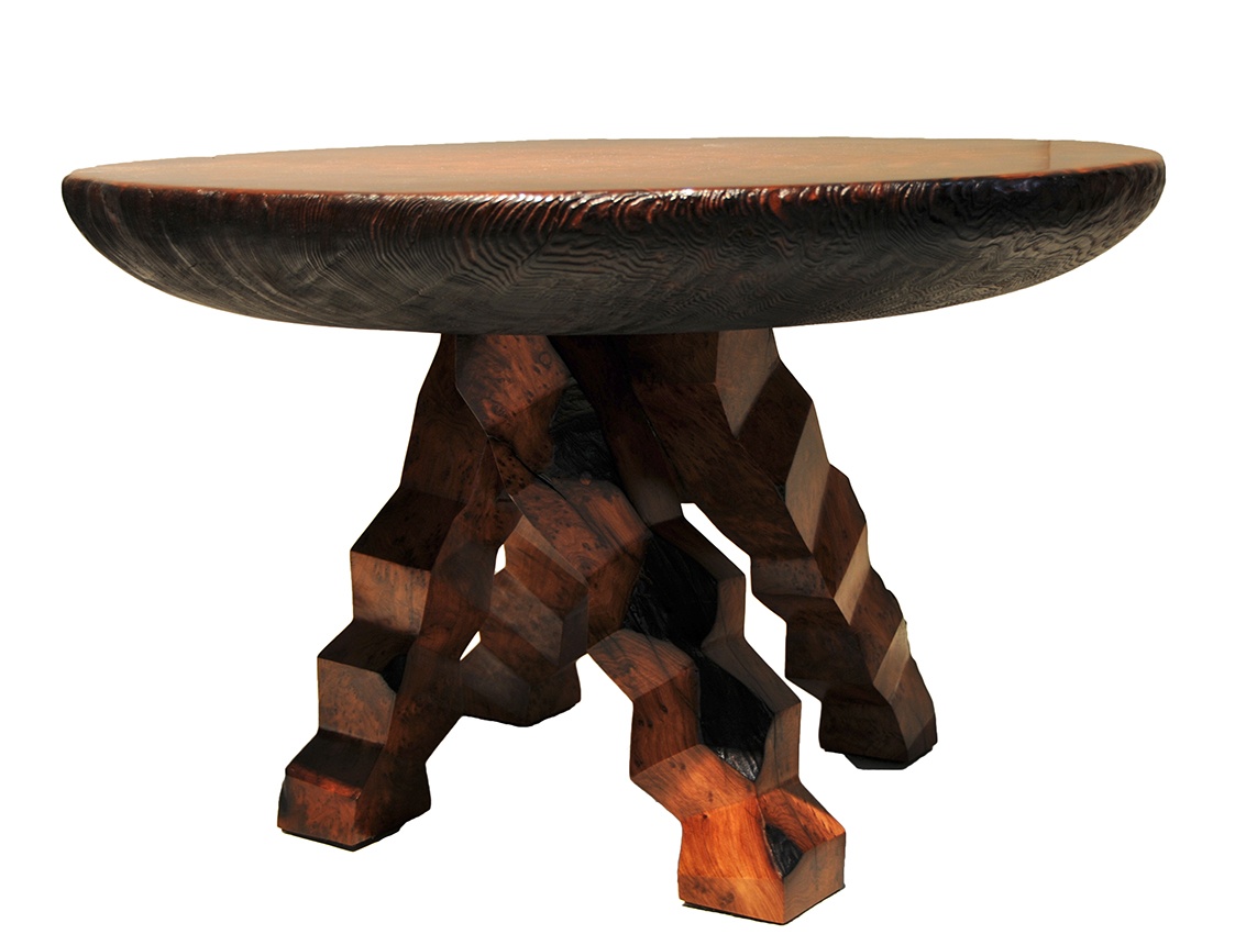 Rufus Blunk Redwood Burl Carved Table by Rufus Blunk