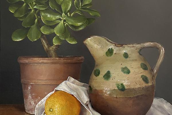 Gary's Pot Antique Pitcher with Lemon and Jade Plant